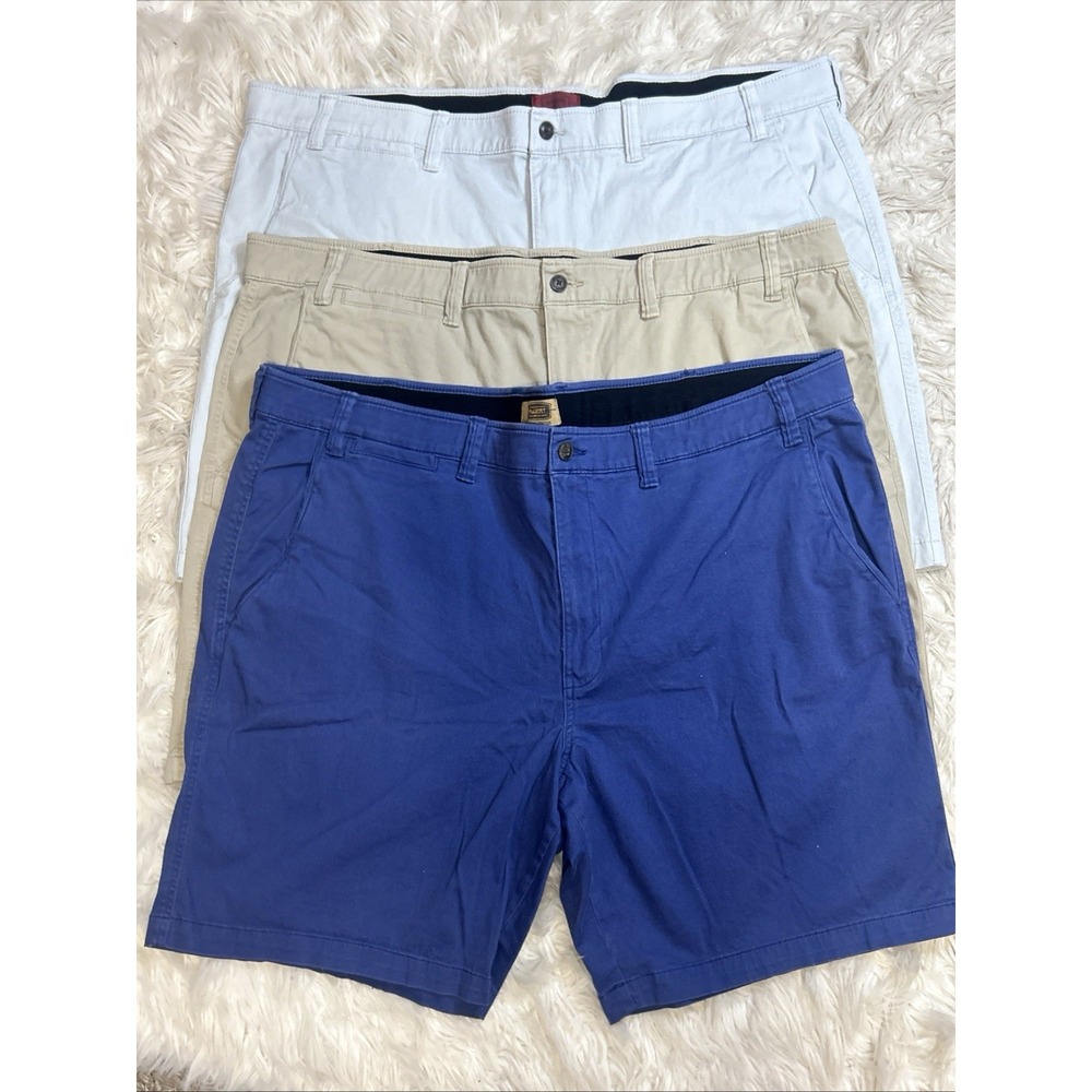 Lot/3 Foundry Size 54 Flat Front Chino Shorts Blue Khaki Light Gray Cotton Twill